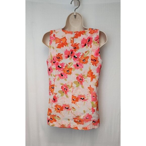 ANN TAYLOR LOFT Bright Floral Blouse Top XXS Sleeveless Poppy Keyhole Close - Picture 6 of 7